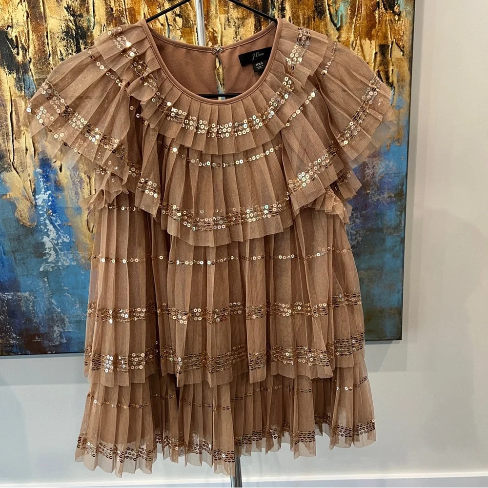 J. Crew Tiered Sequin Ruffle Top - Blush - Picture 1 of 5